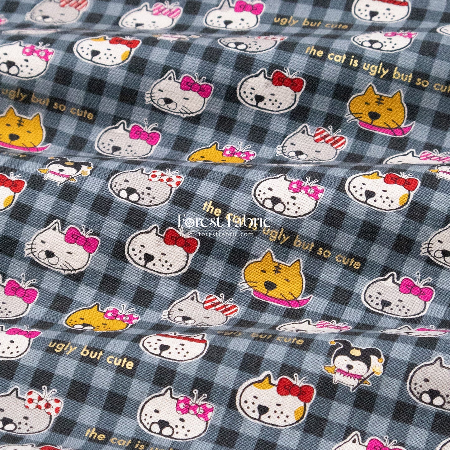 cotton linen - The cat is ugly but so cute fabric - FO:REST Fabric 布恩堂Liberty fabrictana lawnjapanese fabricykk zipper