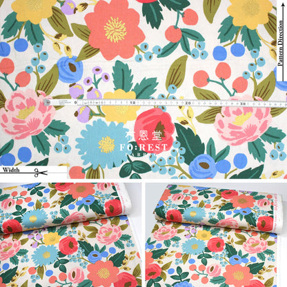Cotton Linen - Vintage Blossom Natural Fabric Canvas