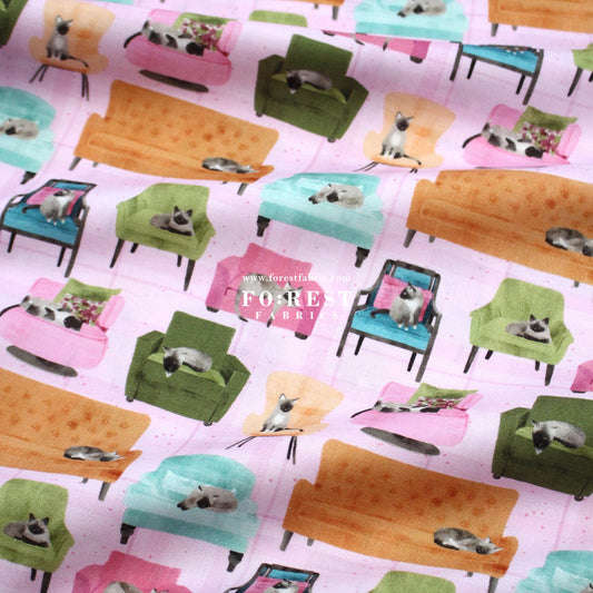 cotton - Lounge Cats fabric - FO:REST Fabric 布恩堂Liberty fabrictana lawnjapanese fabricykk zipper