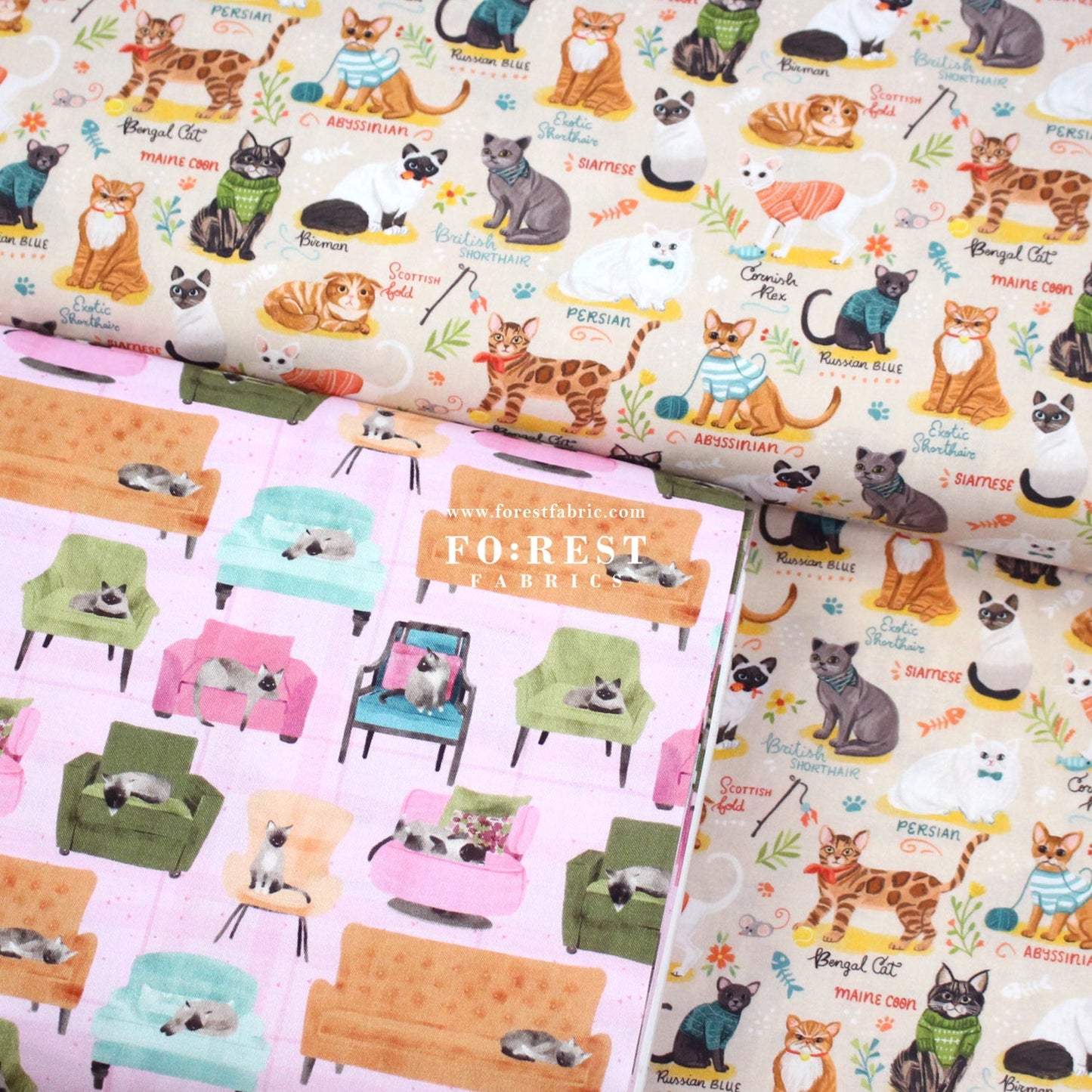 cotton - Lounge Cats fabric - FO:REST Fabric 布恩堂Liberty fabrictana lawnjapanese fabricykk zipper