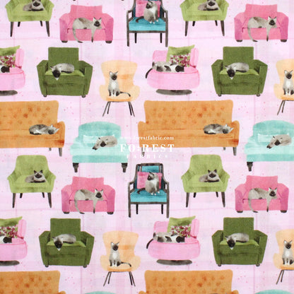 cotton - Lounge Cats fabric - FO:REST Fabric 布恩堂Liberty fabrictana lawnjapanese fabricykk zipper