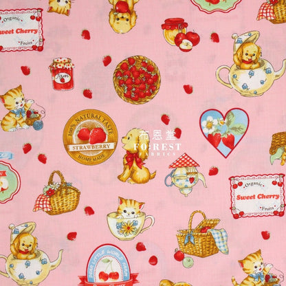 cotton - Love Strawberry fabric Pink - FO:REST Fabric 布恩堂Liberty fabrictana lawnjapanese fabricykk zipper