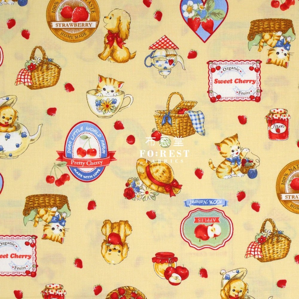 cotton - Love Strawberry fabric Yellow - FO:REST Fabric 布恩堂Liberty fabrictana lawnjapanese fabricykk zipper