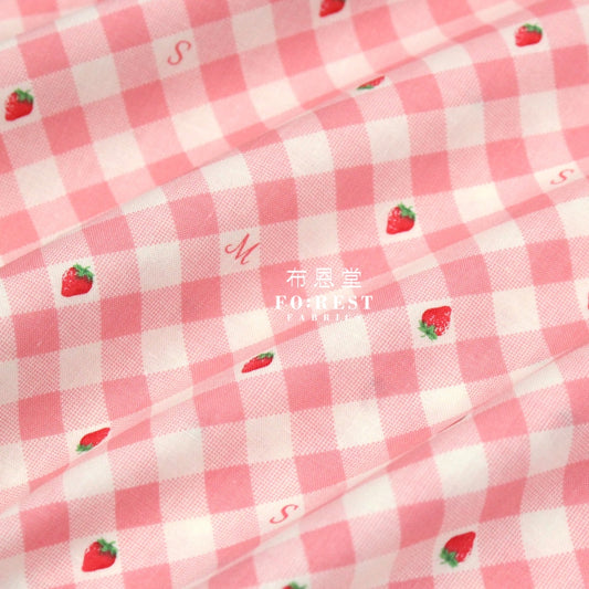 Cotton - Love Strawberry Gingham Fabric Pink