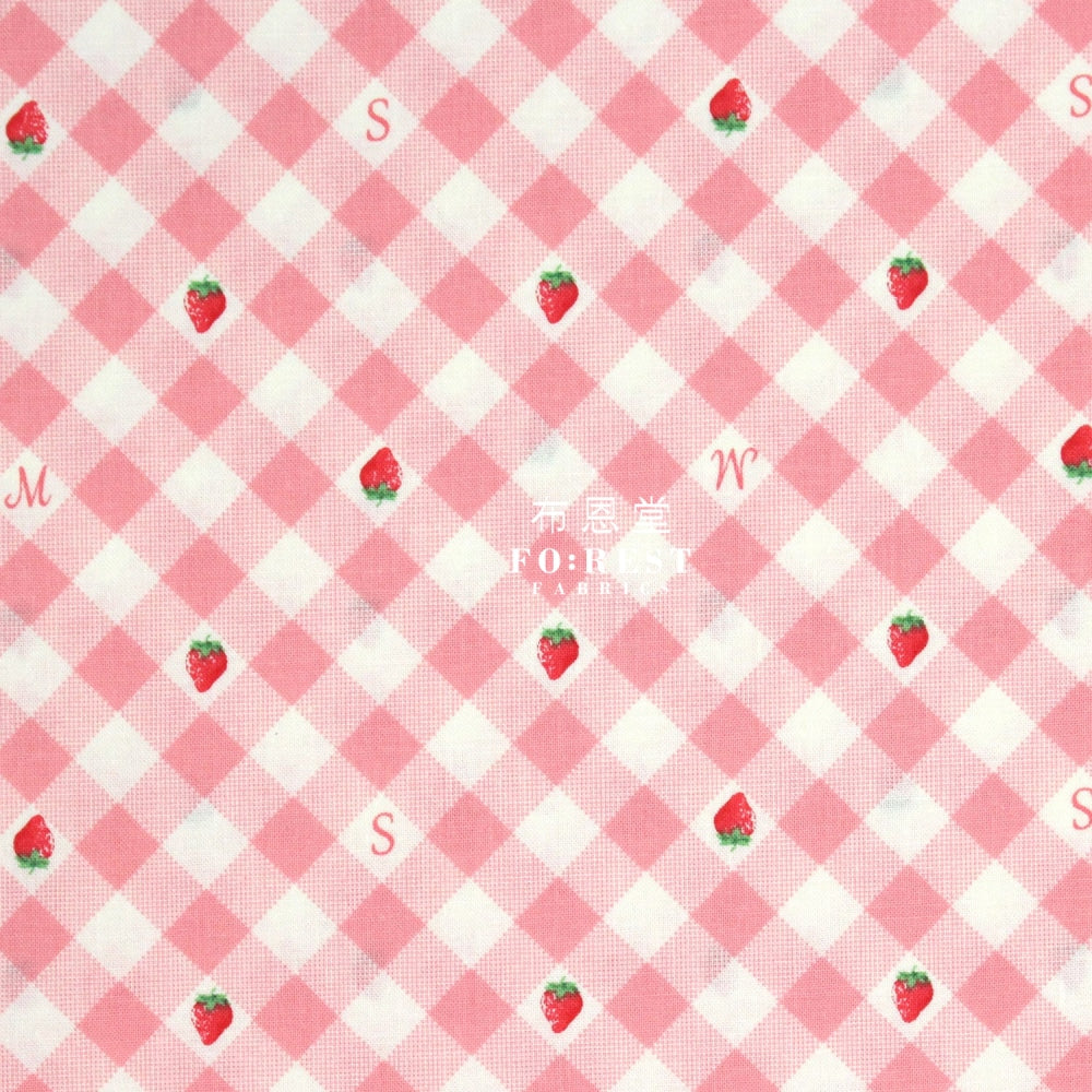 Cotton - Love Strawberry Gingham Fabric Pink