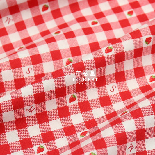 Cotton - Love Strawberry Gingham Fabric Red