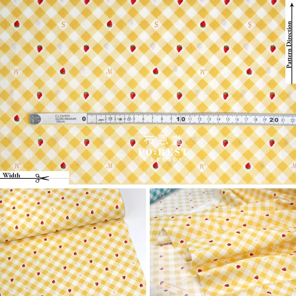 Cotton - Love Strawberry Gingham Fabric Yellow