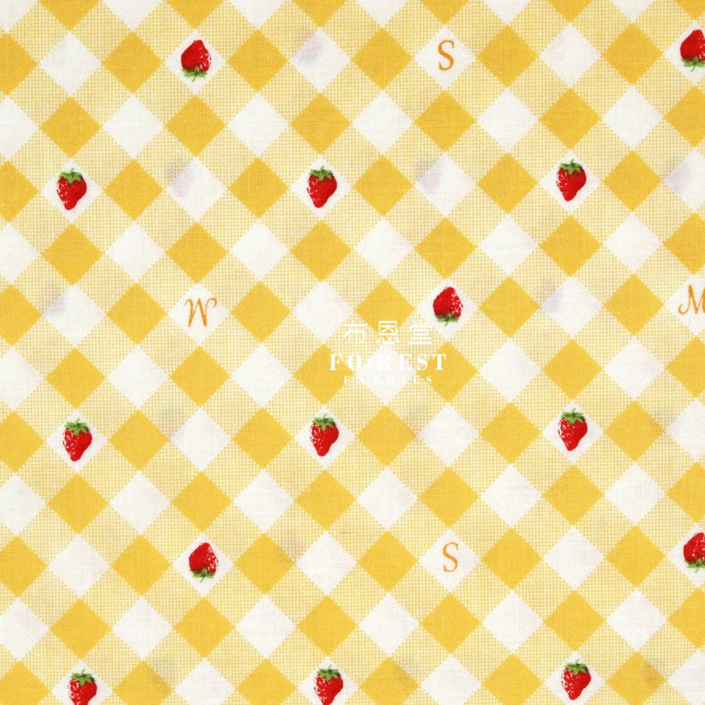 Cotton - Love Strawberry Gingham Fabric Yellow