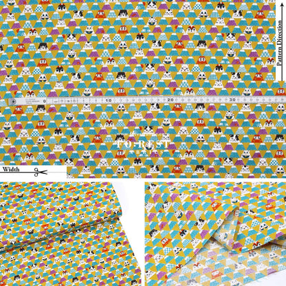 cotton - Lucky cat Mount FUJI fabric Mustard - FO:REST Fabric 布恩堂Liberty fabrictana lawnjapanese fabricykk zipper
