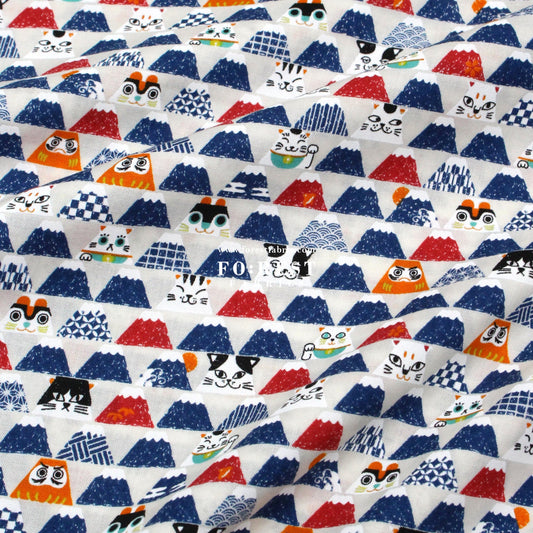 cotton - Lucky cat Mount FUJI fabric Natural - FO:REST Fabric 布恩堂Liberty fabrictana lawnjapanese fabricykk zipper