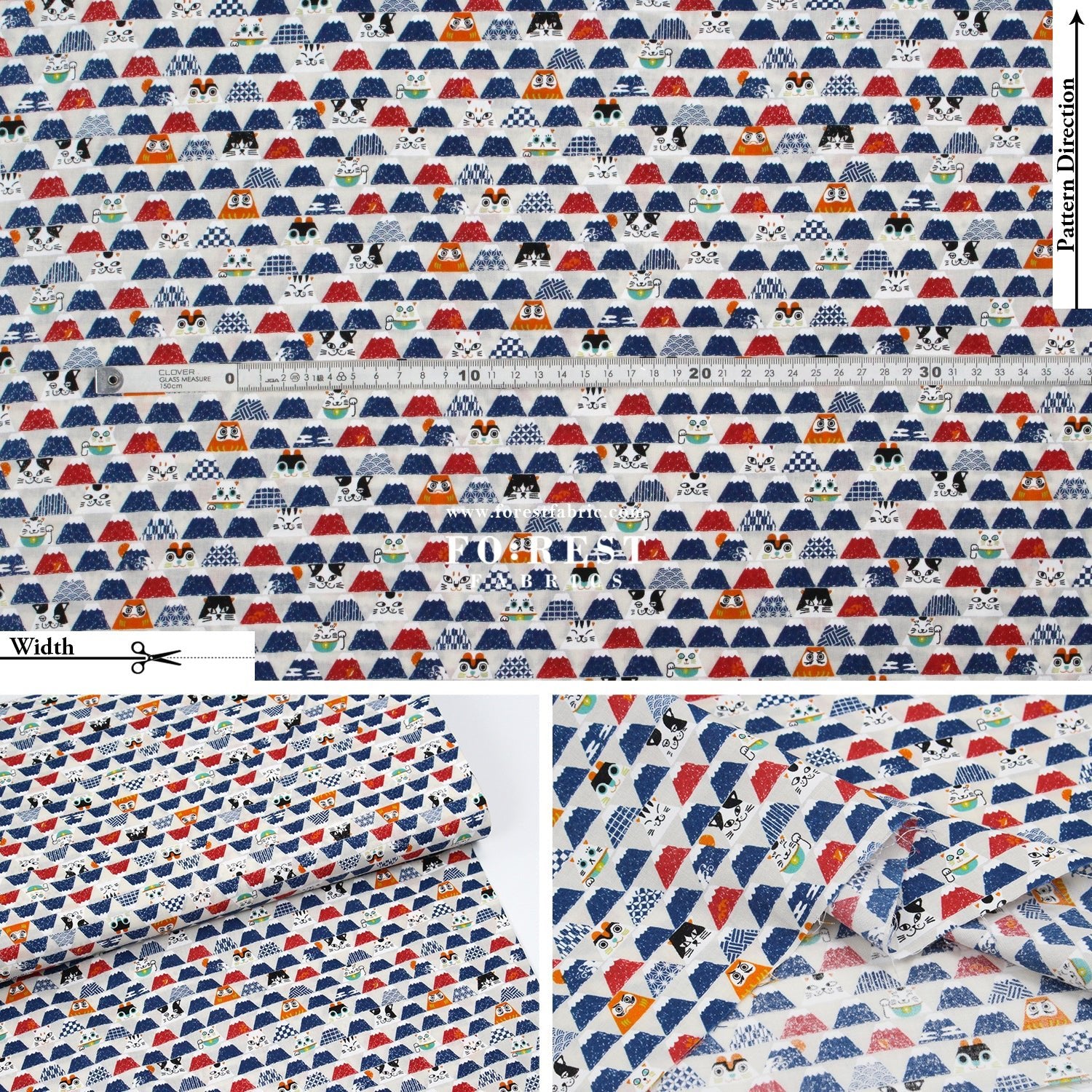 cotton - Lucky cat Mount FUJI fabric Natural - FO:REST Fabric 布恩堂Liberty fabrictana lawnjapanese fabricykk zipper