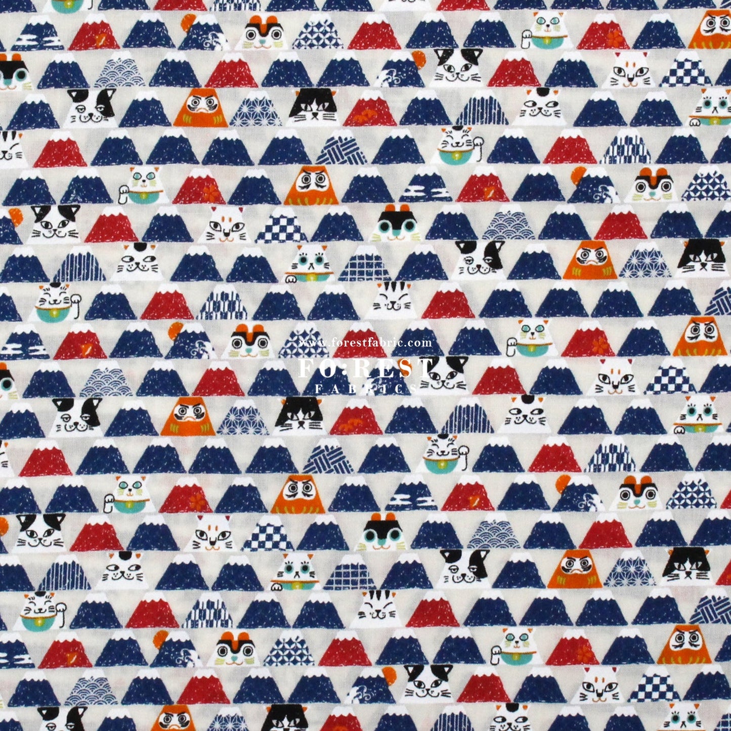 cotton - Lucky cat Mount FUJI fabric Natural - FO:REST Fabric 布恩堂Liberty fabrictana lawnjapanese fabricykk zipper