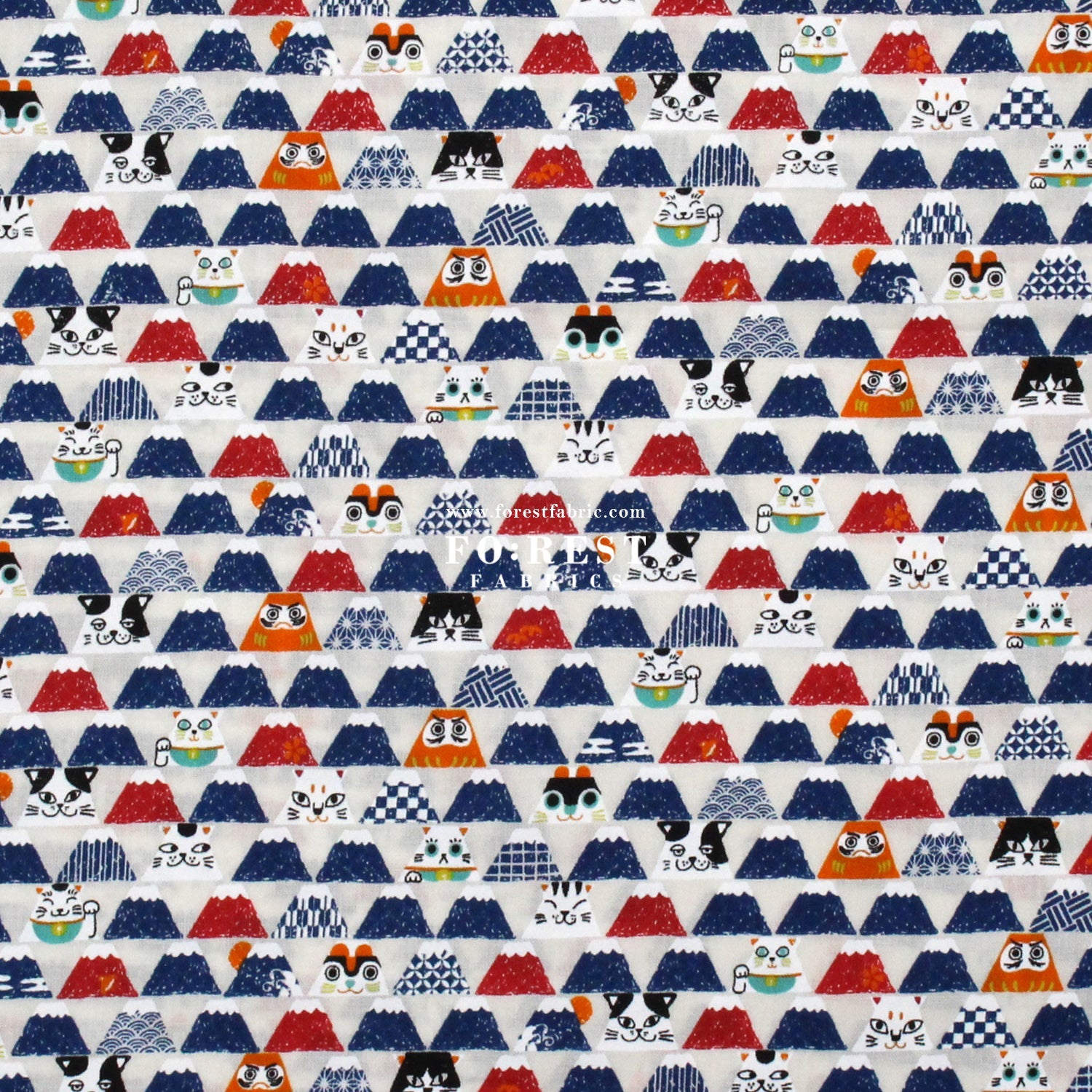 cotton - Lucky cat Mount FUJI fabric Natural - FO:REST Fabric 布恩堂Liberty fabrictana lawnjapanese fabricykk zipper