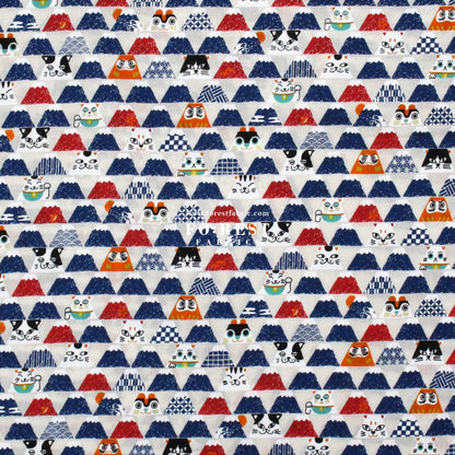 cotton - Lucky cat Mount FUJI fabric Natural - FO:REST Fabric 布恩堂Liberty fabrictana lawnjapanese fabricykk zipper