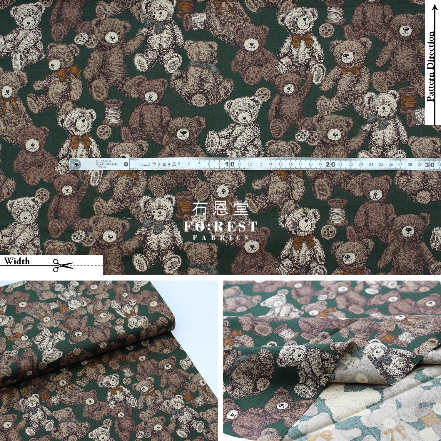 Cotton - Make A Teddy Bear Fabric Dark Green