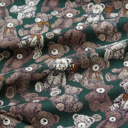 cotton - Make a Teddy Bear fabric Dark Green - FO:REST Fabric 布恩堂Liberty fabrictana lawnjapanese fabricykk zipper