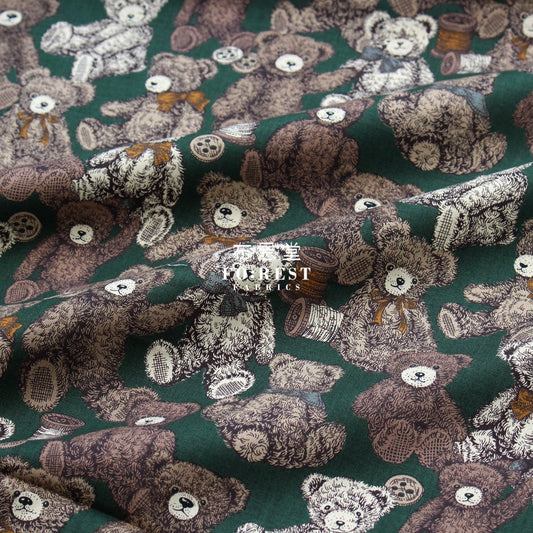 cotton - Make a Teddy Bear fabric Dark Green - FO:REST Fabric 布恩堂Liberty fabrictana lawnjapanese fabricykk zipper