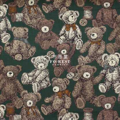 cotton - Make a Teddy Bear fabric Dark Green - FO:REST Fabric 布恩堂Liberty fabrictana lawnjapanese fabricykk zipper
