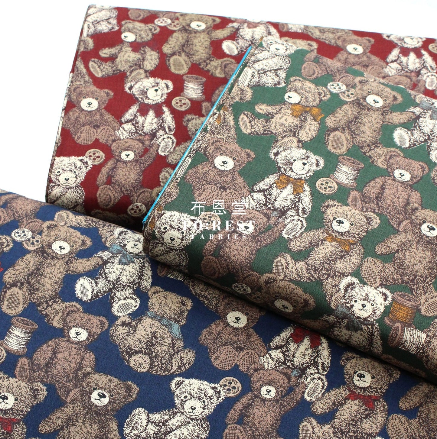 cotton - Make a Teddy Bear fabric Navy - FO:REST Fabric 布恩堂Liberty fabrictana lawnjapanese fabricykk zipper