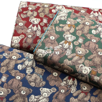 cotton - Make a Teddy Bear fabric Navy - FO:REST Fabric 布恩堂Liberty fabrictana lawnjapanese fabricykk zipper