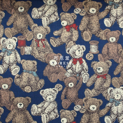 cotton - Make a Teddy Bear fabric Navy - FO:REST Fabric 布恩堂Liberty fabrictana lawnjapanese fabricykk zipper