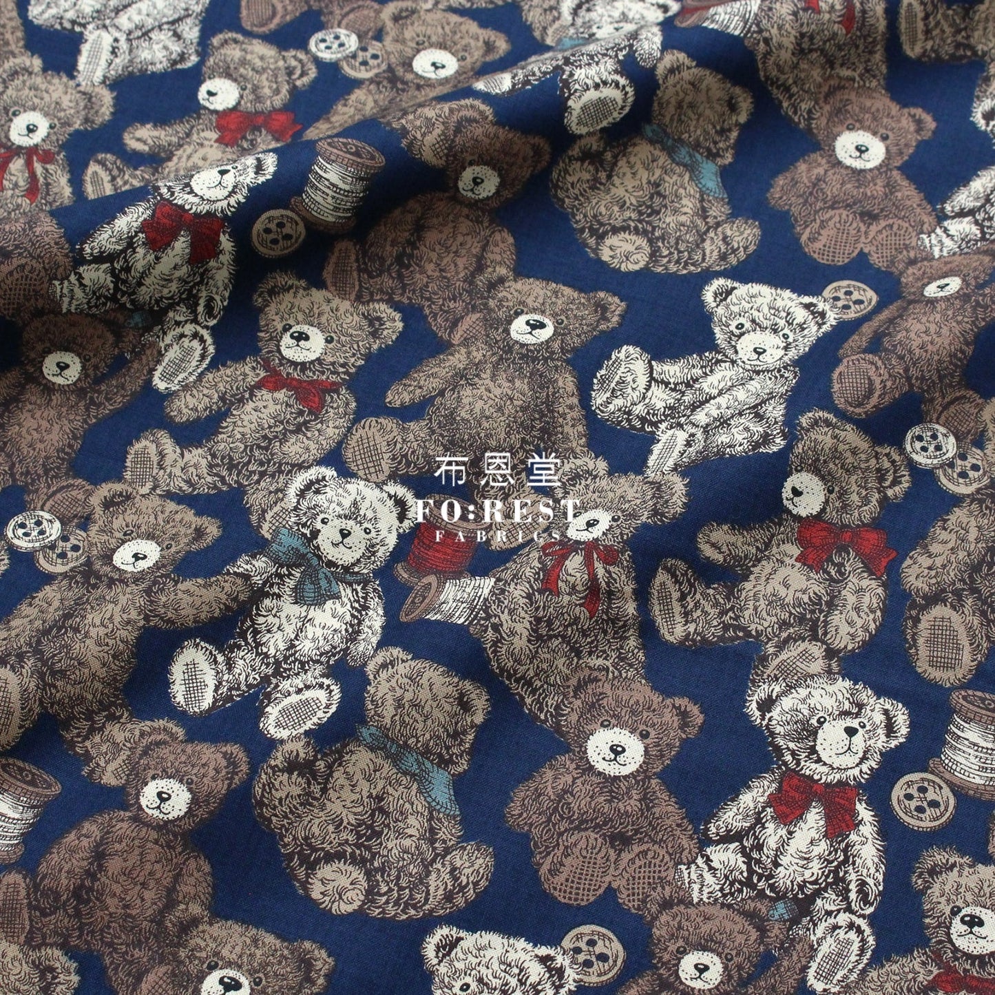 cotton - Make a Teddy Bear fabric Navy - FO:REST Fabric 布恩堂Liberty fabrictana lawnjapanese fabricykk zipper