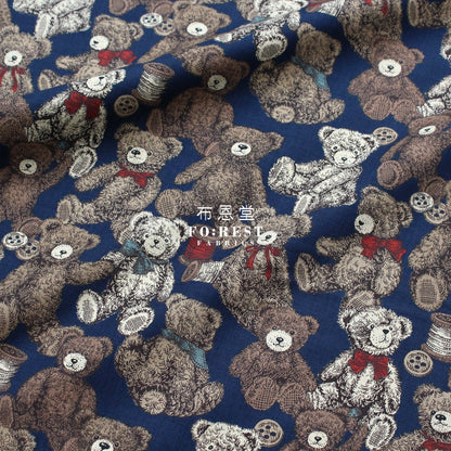 cotton - Make a Teddy Bear fabric Navy - FO:REST Fabric 布恩堂Liberty fabrictana lawnjapanese fabricykk zipper