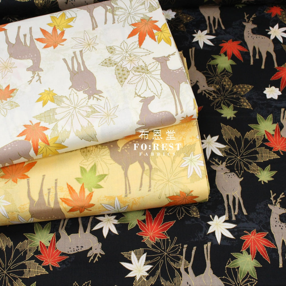 Cotton - Maple And Deer Fabric Black