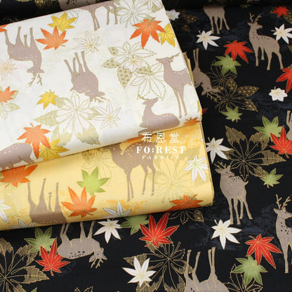 Cotton - Maple And Deer Fabric Black