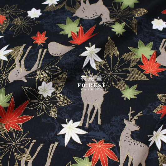 Cotton - Maple And Deer Fabric Black