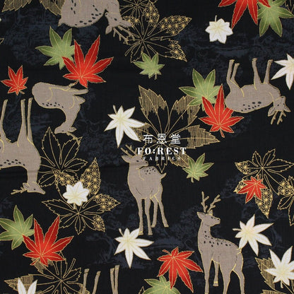 cotton - Maple and deer fabric Black - FO:REST Fabric 布恩堂Liberty fabrictana lawnjapanese fabricykk zipper