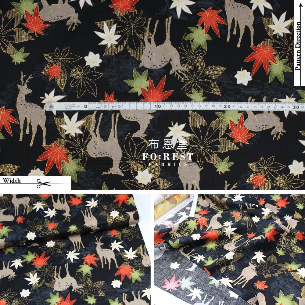 cotton - Maple and deer fabric Black - FO:REST Fabric 布恩堂Liberty fabrictana lawnjapanese fabricykk zipper