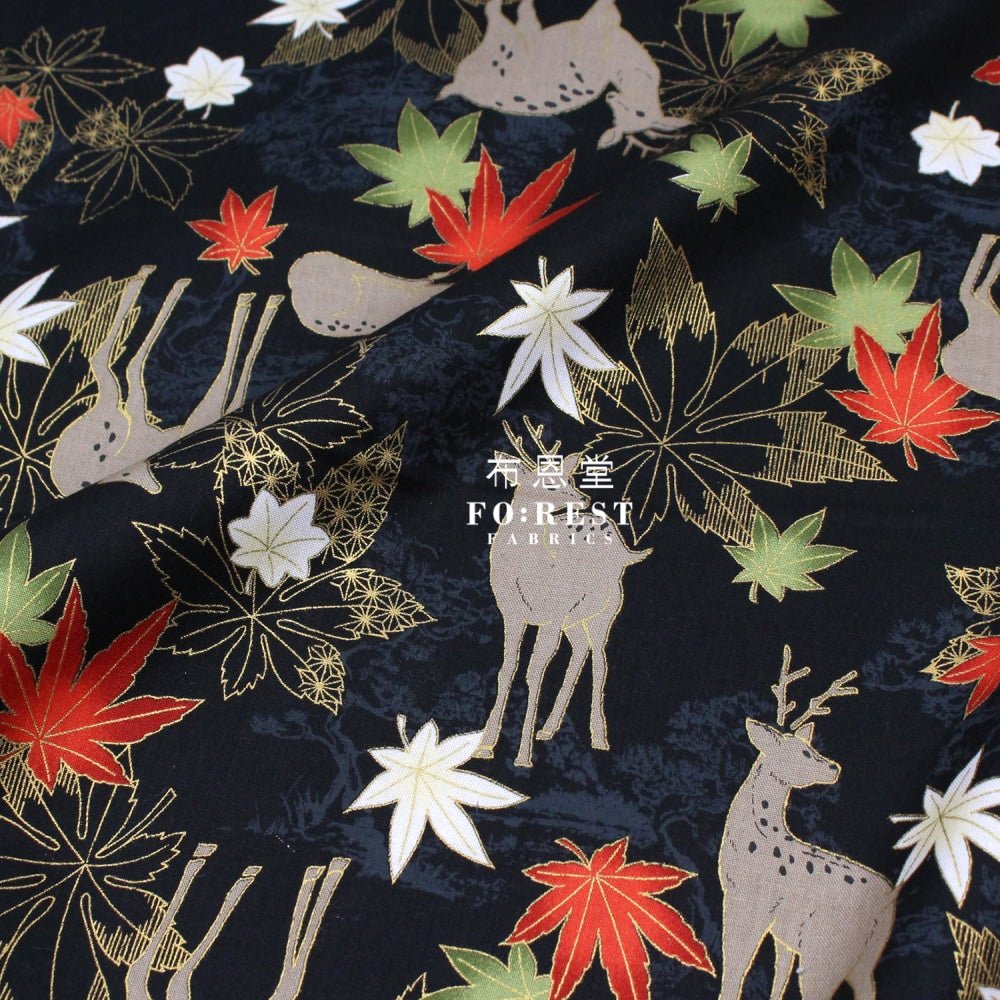 cotton - Maple and deer fabric Black - FO:REST Fabric 布恩堂Liberty fabrictana lawnjapanese fabricykk zipper