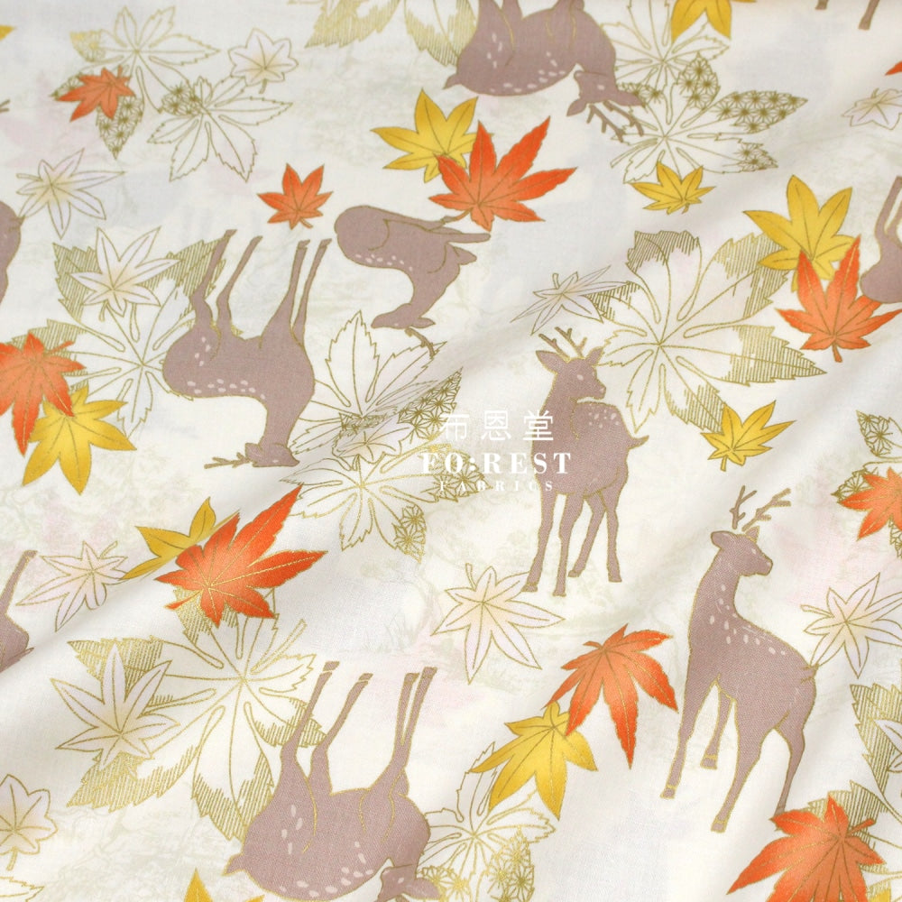 Cotton - Maple And Deer Fabric Milky