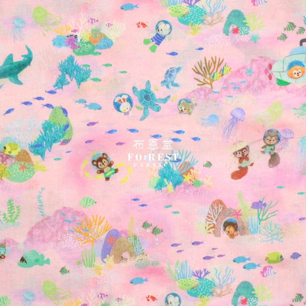 Cotton - Marine Game Fabric Pink Linen