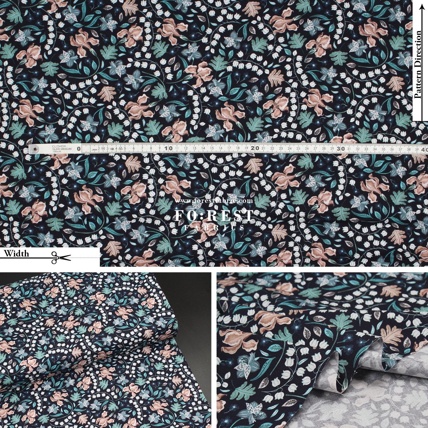 cotton - Meadow Marine - FO:REST Fabric 布恩堂Liberty fabrictana lawnjapanese fabricykk zipper