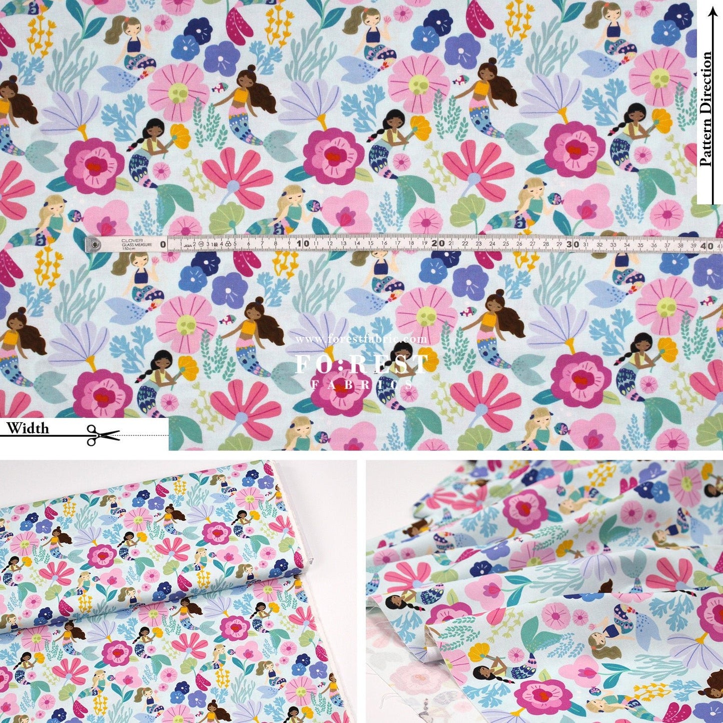 cotton - Mermaid Flower fabric - FO:REST Fabric 布恩堂Liberty fabrictana lawnjapanese fabricykk zipper