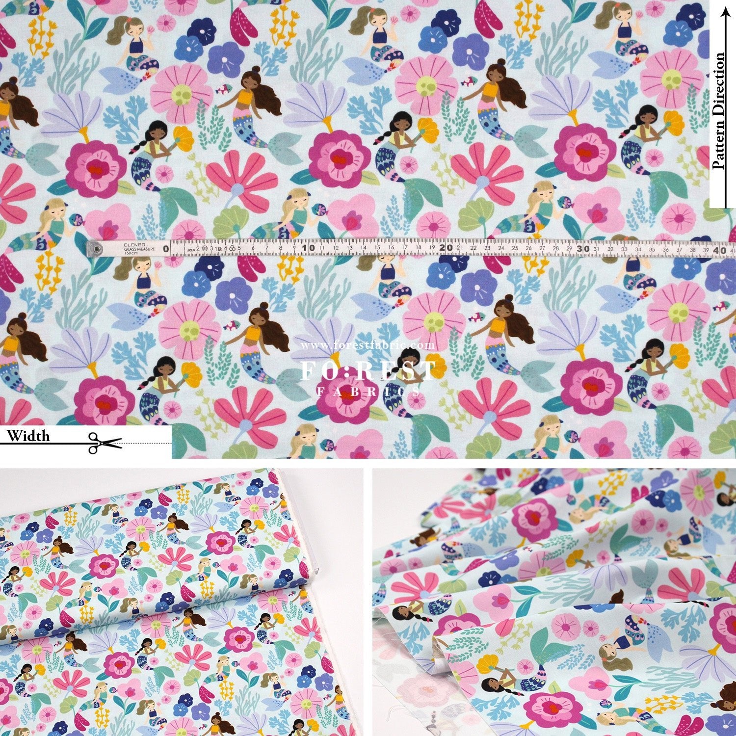 cotton - Mermaid Flower fabric - FO:REST Fabric 布恩堂Liberty fabrictana lawnjapanese fabricykk zipper