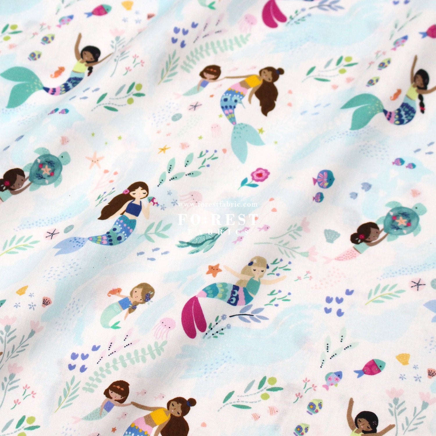 cotton - Mermaid Sea fabric - FO:REST Fabric 布恩堂Liberty fabrictana lawnjapanese fabricykk zipper