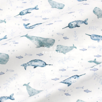 Cotton - Narwhals Float On Fabric