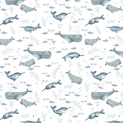 Cotton - Narwhals Float On Fabric
