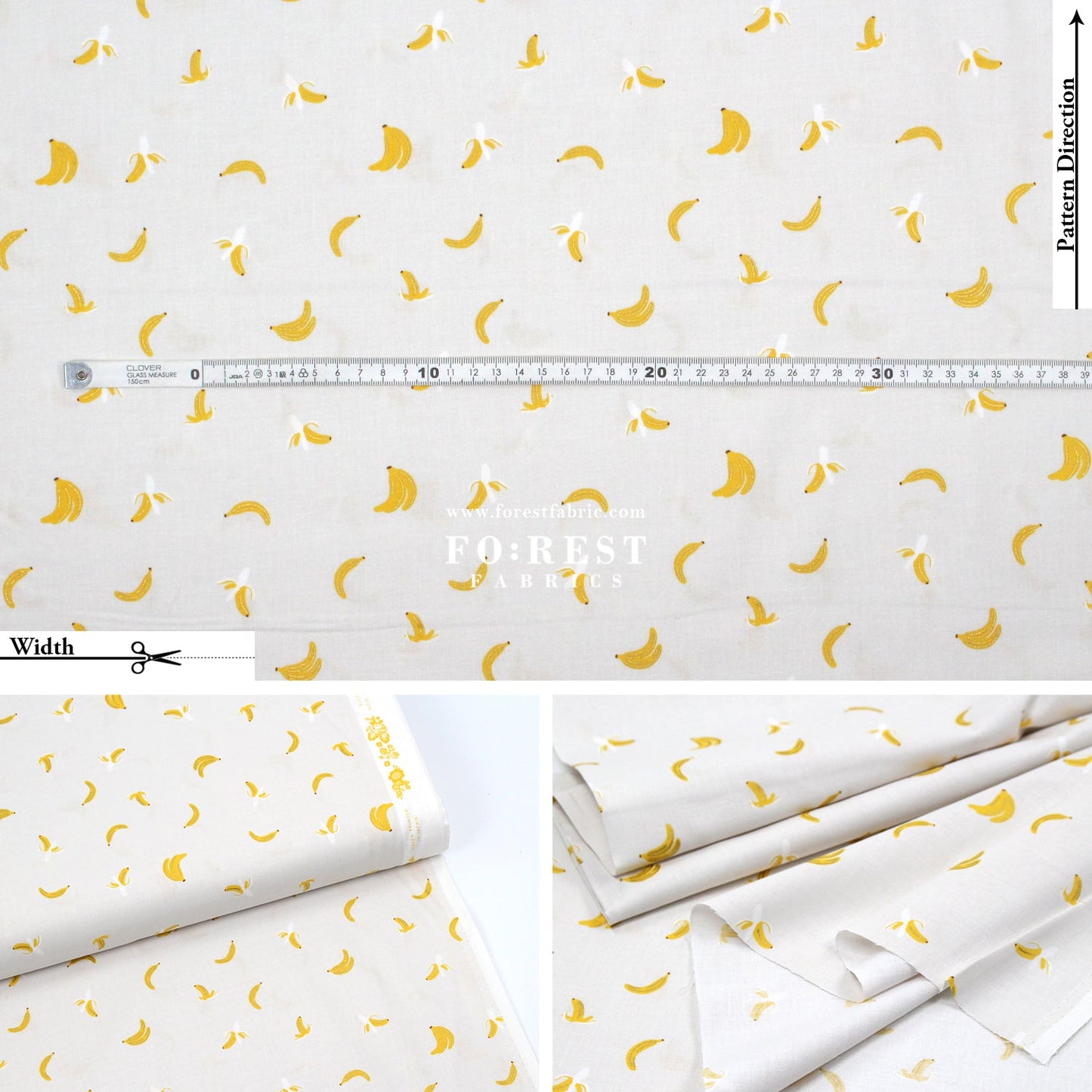 cotton - orchard Bananas - Ligh Gray Metallic fabric - FO:REST Fabric 布恩堂Liberty fabrictana lawnjapanese fabricykk zipper