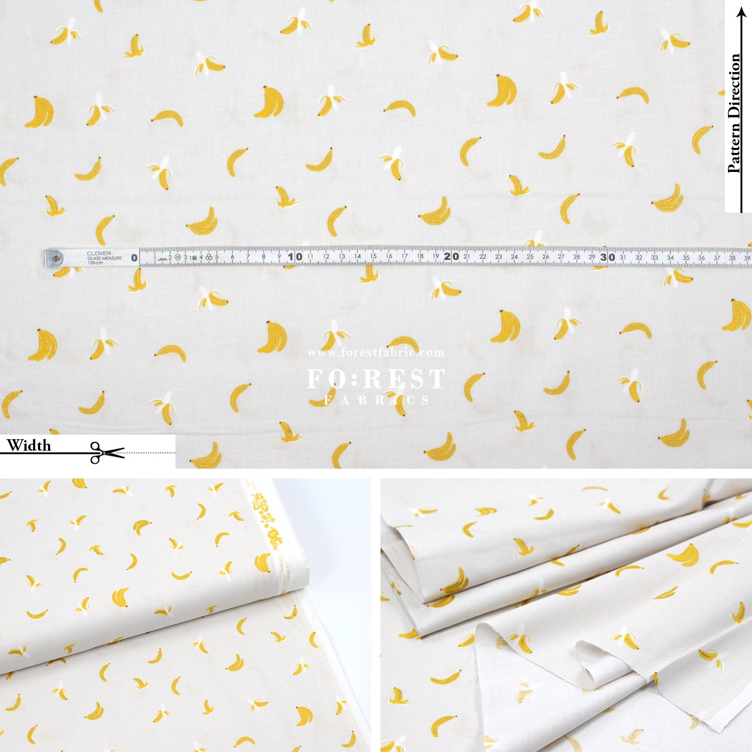 cotton - orchard Bananas - Ligh Gray Metallic fabric - FO:REST Fabric 布恩堂Liberty fabrictana lawnjapanese fabricykk zipper