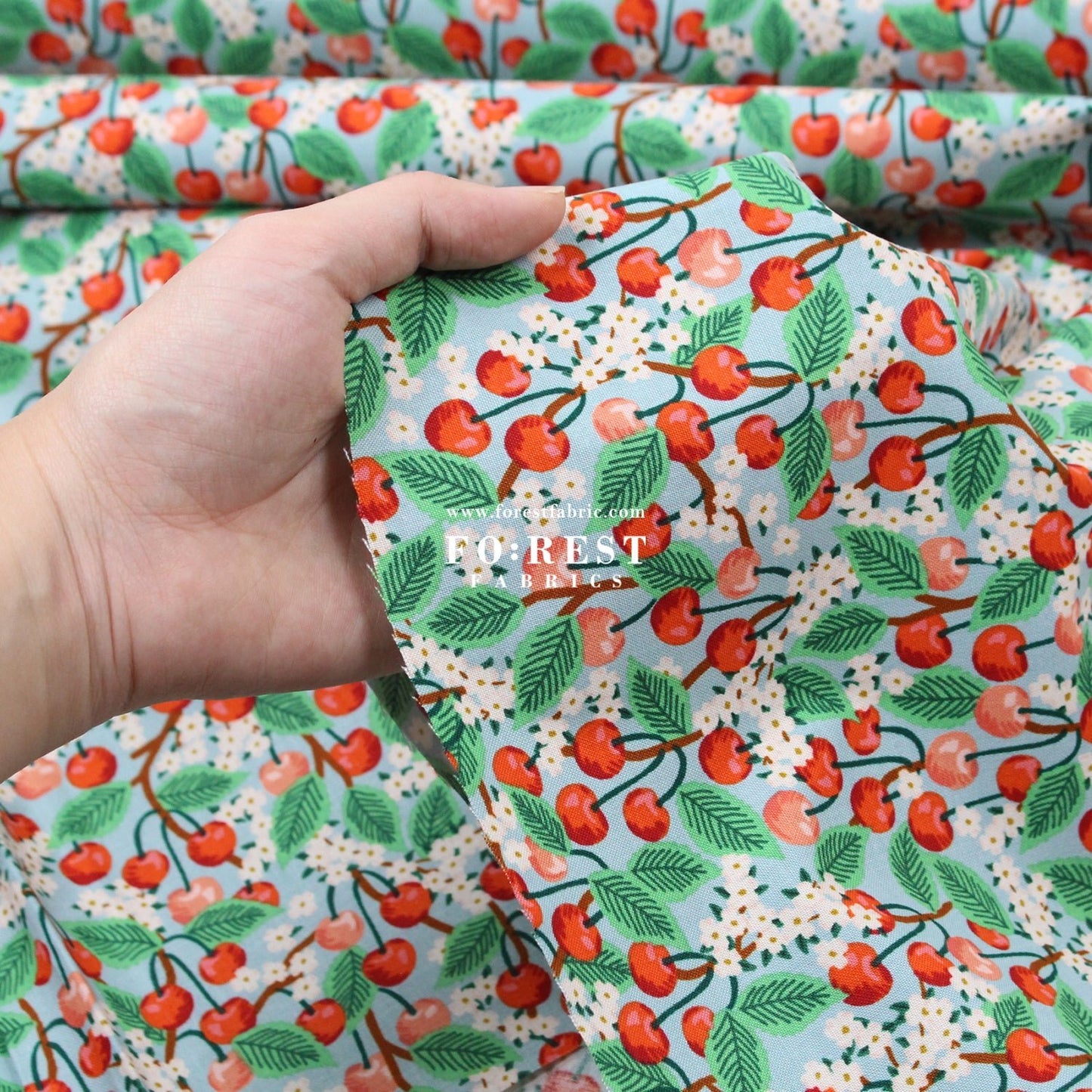 cotton - orchard Cherry Blossom - Light Blue fabric - FO:REST Fabric 布恩堂Liberty fabrictana lawnjapanese fabricykk zipper
