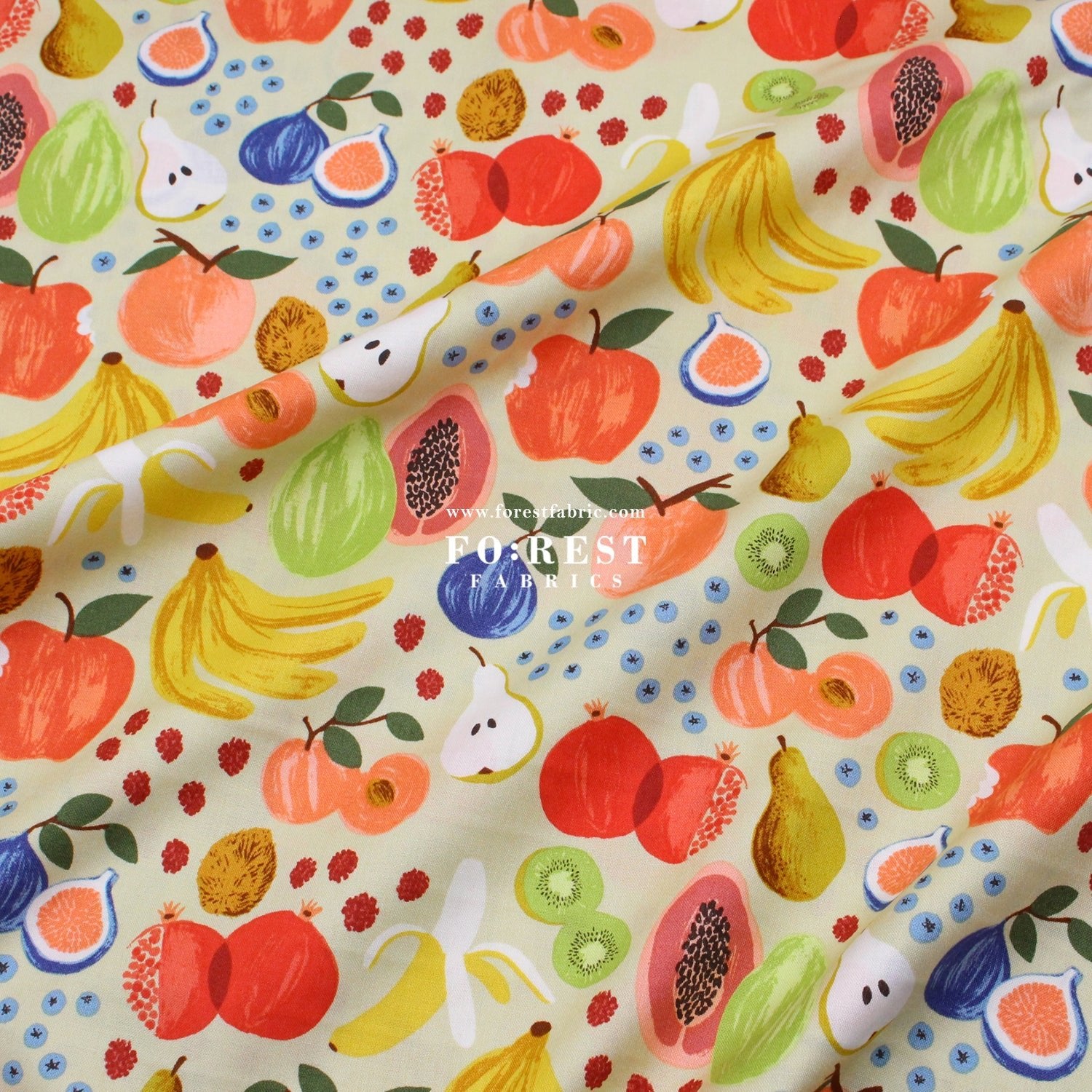 cotton - orchard Fruit Stand - Cream fabric - FO:REST Fabric 布恩堂Liberty fabrictana lawnjapanese fabricykk zipper