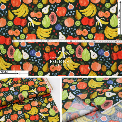 cotton - orchard Fruit Stand - Dark Green fabric - FO:REST Fabric 布恩堂Liberty fabrictana lawnjapanese fabricykk zipper