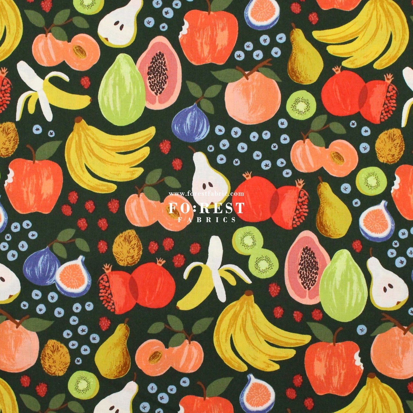 cotton - orchard Fruit Stand - Dark Green fabric - FO:REST Fabric 布恩堂Liberty fabrictana lawnjapanese fabricykk zipper