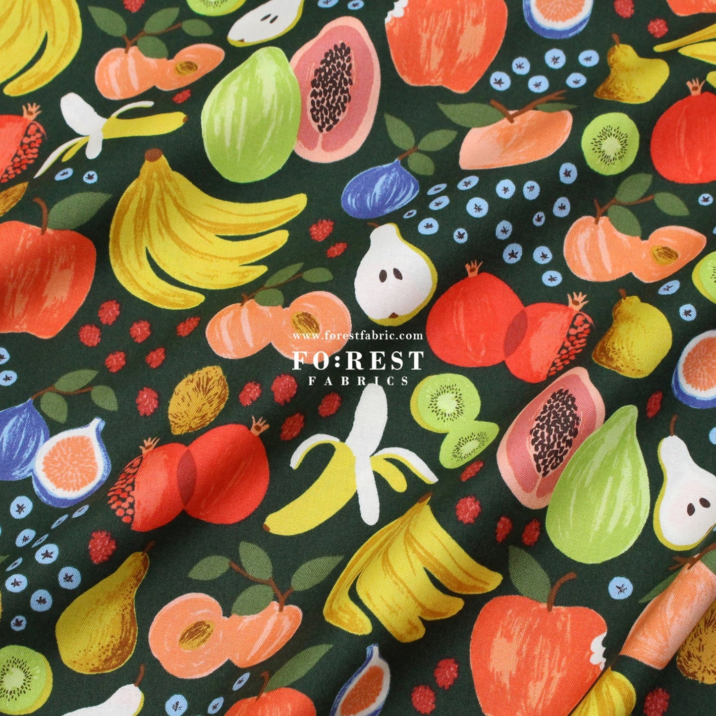 cotton - orchard Fruit Stand - Dark Green fabric - FO:REST Fabric 布恩堂Liberty fabrictana lawnjapanese fabricykk zipper