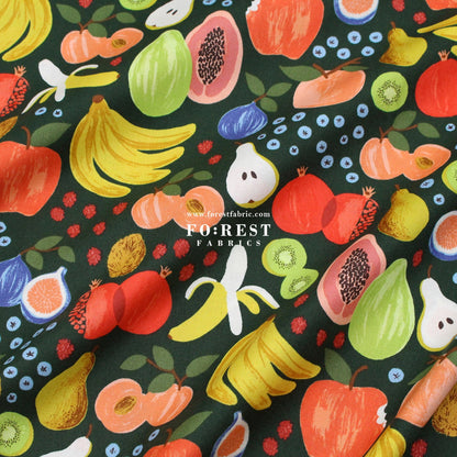 cotton - orchard Fruit Stand - Dark Green fabric - FO:REST Fabric 布恩堂Liberty fabrictana lawnjapanese fabricykk zipper