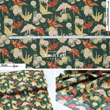 cotton - Paper Crane with metallic fabric - FO:REST Fabric 布恩堂Liberty fabrictana lawnjapanese fabricykk zipper